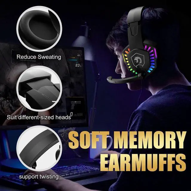 Alt view image 2 of 7 - Wired Gaming Keyboard&Mouse Headset Combo,Rainbow Over Ear Headphone with Mic,Mice Pad for PC(Black)