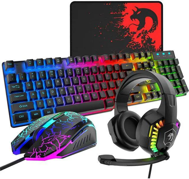 Main image of Wired Gaming Keyboard&Mouse Headset Combo,Rainbow Over Ear Headphone with Mic,Mice Pad for PC(Black)