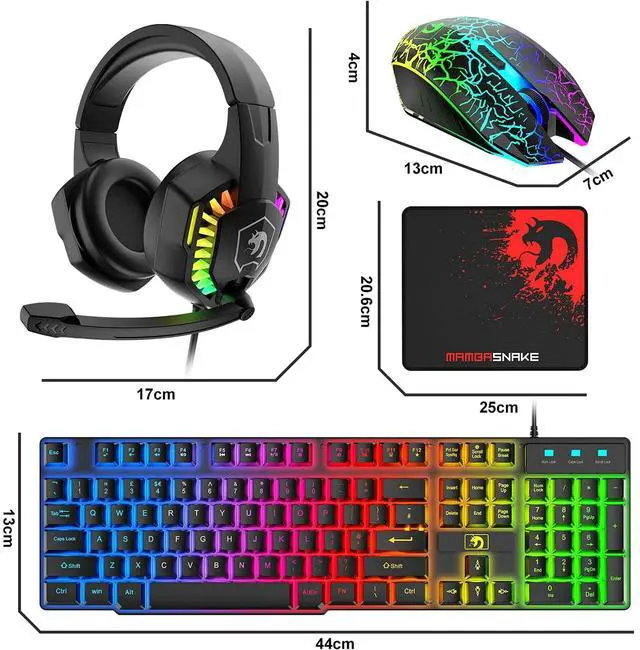 Alt view image 7 of 7 - Wired Gaming Keyboard&Mouse Headset Combo,Rainbow Over Ear Headphone with Mic,Mice Pad for PC(Black)