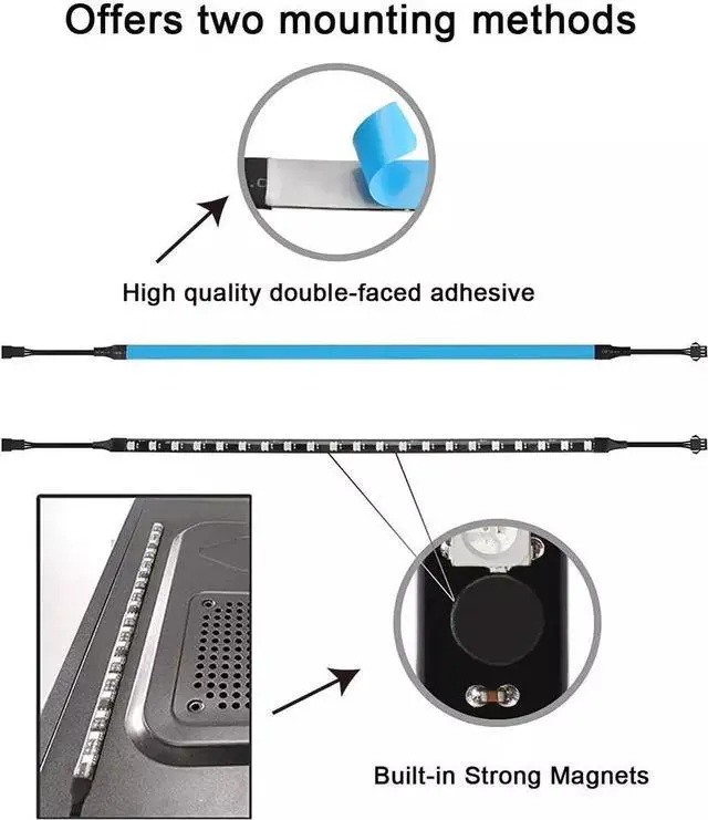 Alt view image 6 of 6 - Addressable RGB PC LED Strip, 13.78 x 0.39 x 0.09 inches Clear Silicone Covering, for 5V 3-pin argb Header, Built-in Eight Strong Magnets, Easy to Install