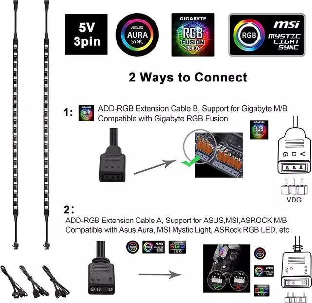 Alt view image 4 of 6 - Addressable RGB PC LED Strip, 13.78 x 0.39 x 0.09 inches Clear Silicone Covering, for 5V 3-pin argb Header, Built-in Eight Strong Magnets, Easy to Install
