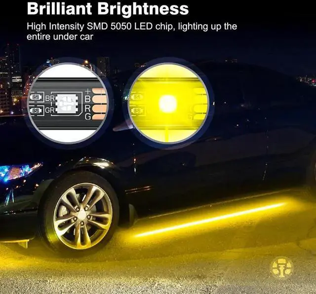 Alt view image 2 of 7 - 4PC 5050 RGB LED Strip Under Car Tube Underglow Underbody System Neon Lights Kit