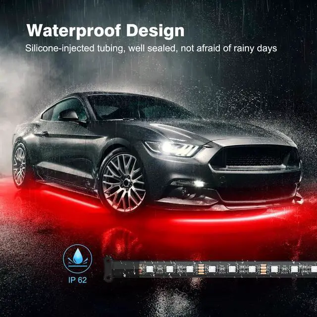 Alt view image 4 of 7 - 4PC 5050 RGB LED Strip Under Car Tube Underglow Underbody System Neon Lights Kit