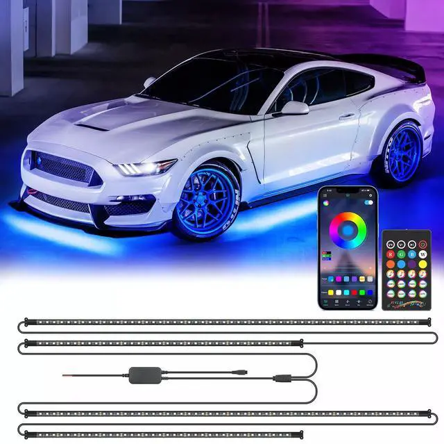 Main image of 4PC 5050 RGB LED Strip Under Car Tube Underglow Underbody System Neon Lights Kit