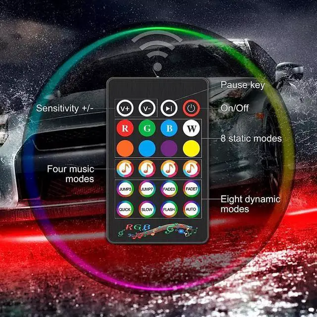 Alt view image 5 of 7 - 4PC 5050 RGB LED Strip Under Car Tube Underglow Underbody System Neon Lights Kit