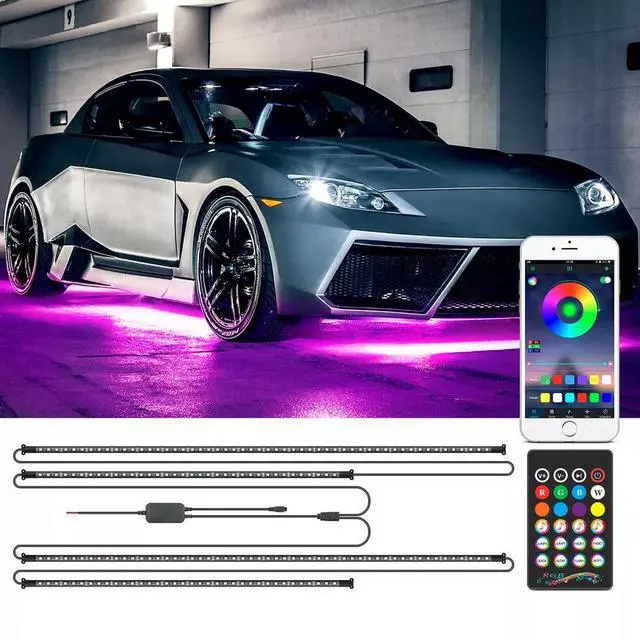 Alt view image 6 of 7 - 4PC 5050 RGB LED Strip Under Car Tube Underglow Underbody System Neon Lights Kit