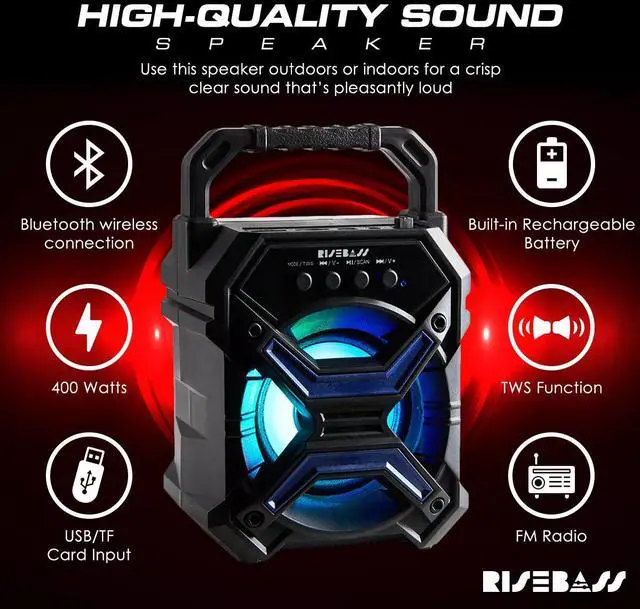 Alt view image 4 of 7 - Bluetooth Speaker Mini Portable AUX SD/TF FM Radio Indoor Outdoor Party Lights