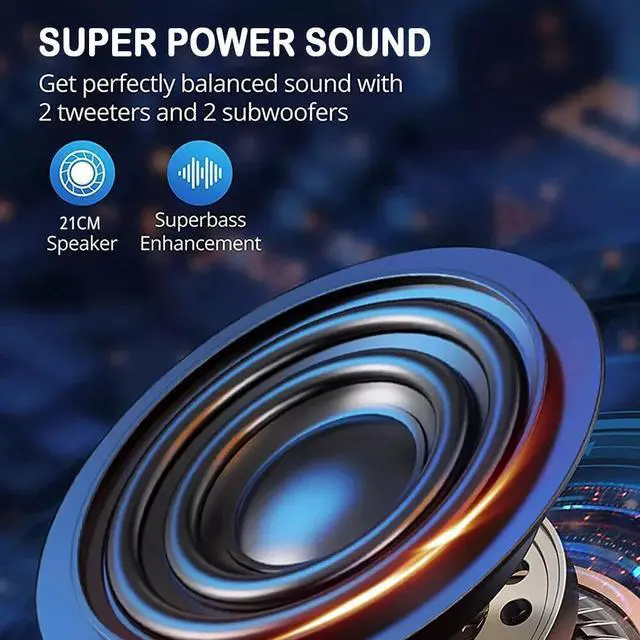 Alt view image 6 of 7 - 6000W Dual 8" Bluetooth Speaker Sub woofer Heavy Bass Sound System Party + Mic