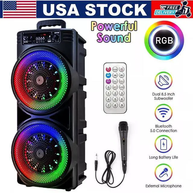 Main image of 6000W Dual 8" Bluetooth Speaker Sub woofer Heavy Bass Sound System Party + Mic