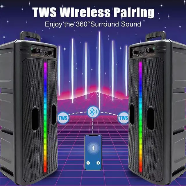 Alt view image 4 of 7 - Portable 6000W Bluetooth Speaker Sub Woofer Heavy Bass Sound System Party & Mic