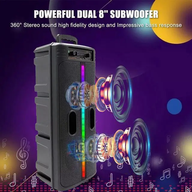 Alt view image 5 of 7 - Portable 6000W Bluetooth Speaker Sub Woofer Heavy Bass Sound System Party & Mic