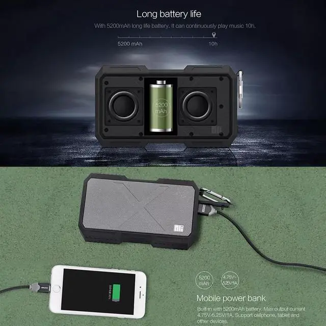 Alt view image 3 of 7 - Waterproof Portable Wireless Bluetooth 4.0 Stereo Speaker with Powerbank - Green