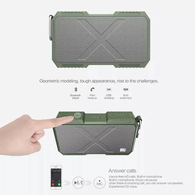 Alt view image 4 of 7 - Waterproof Portable Wireless Bluetooth 4.0 Stereo Speaker with Powerbank - Green