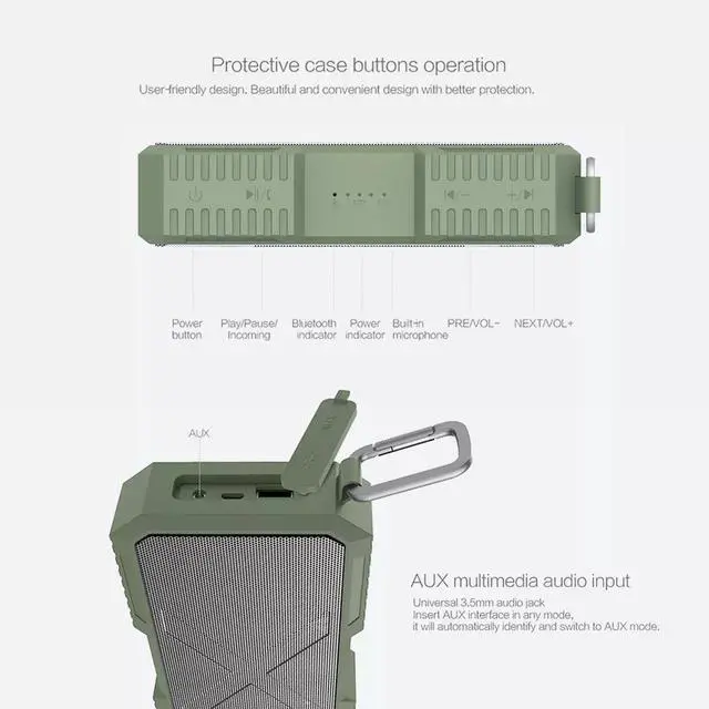Alt view image 5 of 7 - Waterproof Portable Wireless Bluetooth 4.0 Stereo Speaker with Powerbank - Green