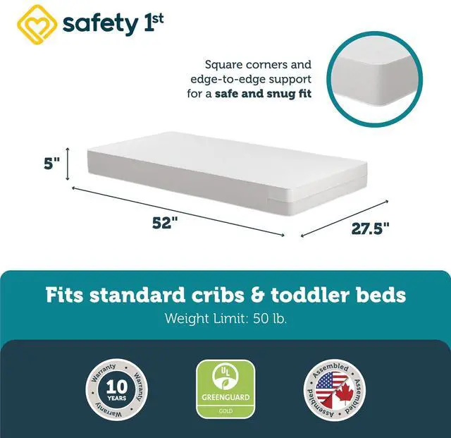 Alt view image 5 of 7 - Safety 1st Sweet Dreams Standard Firm Baby Crib & Toddler Bed Mattress