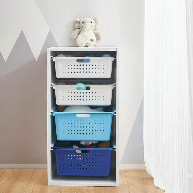 Alt view image 4 of 4 - Your Zone Kids Sliding Bin Organizer with 4 Storage Bins, White, Age 3+ Blue