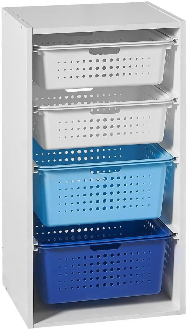 Main image of Your Zone Kids Sliding Bin Organizer with 4 Storage Bins, White, Age 3+ Blue