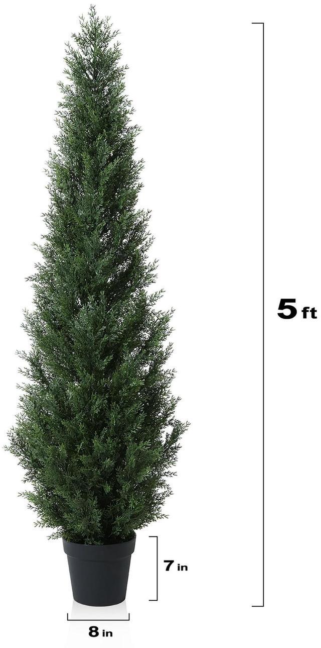 Alt view image 2 of 5 - Artificial Cedar Tree 5 ft Outdoor Artificial Topiary Cedar Plants Fake Tree UV Rated Potted Tree for Porch Decor Faux Pine Tree for Perfect Housewarming Gift 1Pack