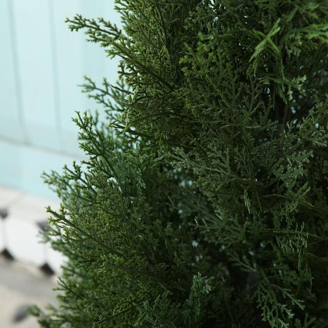 Alt view image 4 of 5 - Artificial Cedar Tree 5 ft Outdoor Artificial Topiary Cedar Plants Fake Tree UV Rated Potted Tree for Porch Decor Faux Pine Tree for Perfect Housewarming Gift 1Pack