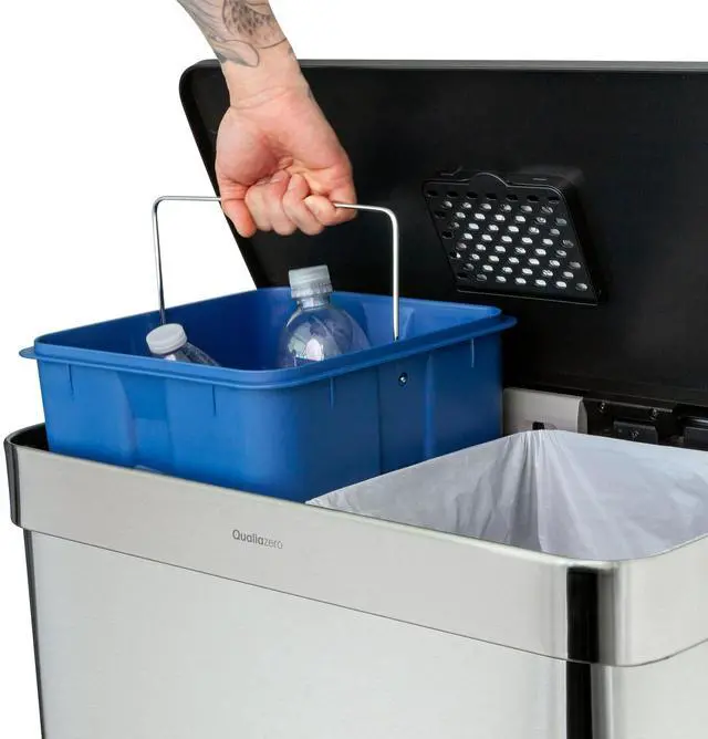 Alt view image 5 of 7 - Qualiazero 16 Gallon Trash Can, 8 Gallon Dual Compartment Step On Kitchen Trash Can, Stainless Steel