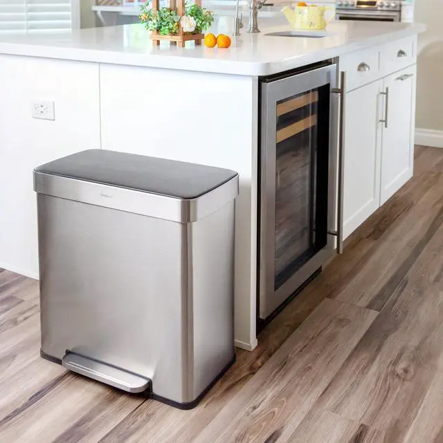 Alt view image 3 of 7 - Qualiazero 16 Gallon Trash Can, 8 Gallon Dual Compartment Step On Kitchen Trash Can, Stainless Steel