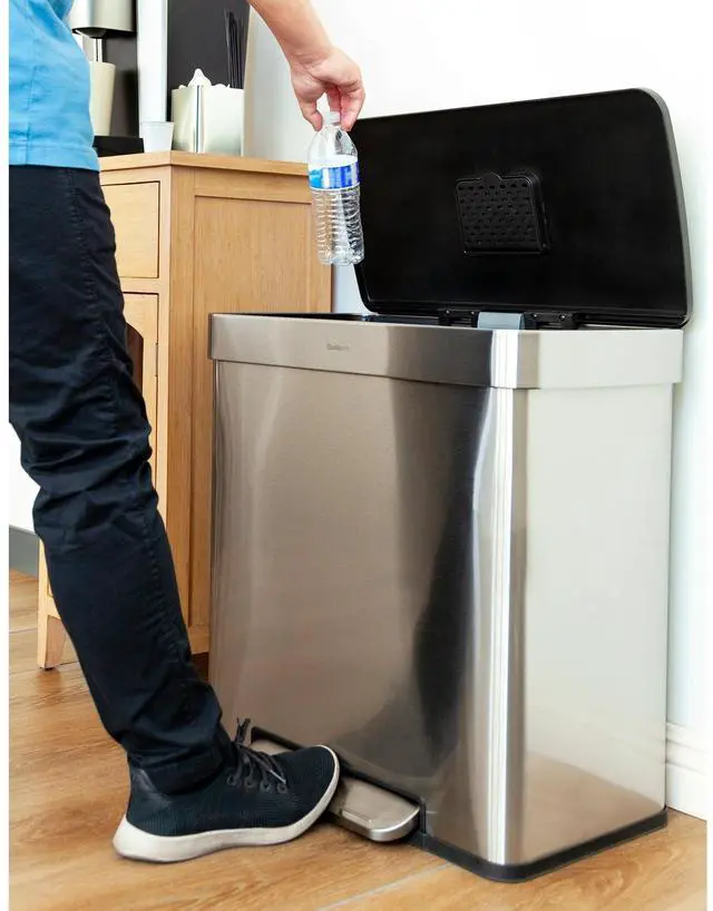 Alt view image 4 of 7 - Qualiazero 16 Gallon Trash Can, 8 Gallon Dual Compartment Step On Kitchen Trash Can, Stainless Steel