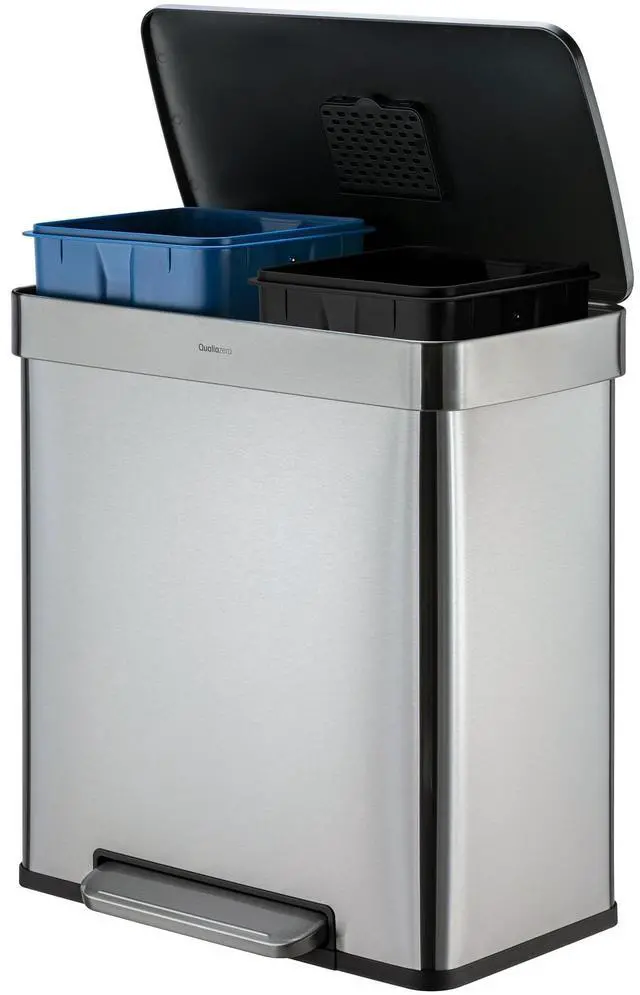 Alt view image 2 of 7 - Qualiazero 16 Gallon Trash Can, 8 Gallon Dual Compartment Step On Kitchen Trash Can, Stainless Steel