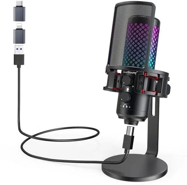 Main image of ZealSound USB Microphone for iPhone iPad Phone PC,RGB Gaming Microphone with Full Metal,Mute,Pop Filter,Gain for Podcasting,Streaming,YouTube,Voice Over