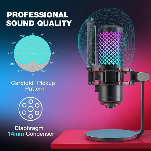 Alt view image 2 of 7 - ZealSound USB Microphone for iPhone iPad Phone PC,RGB Gaming Microphone with Full Metal,Mute,Pop Filter,Gain for Podcasting,Streaming,YouTube,Voice Over