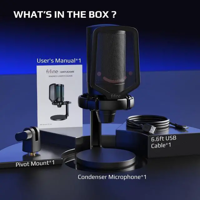 Alt view image 7 of 7 - FIFINE Gaming Microphone for PC Computer PS4 PS5, Streaming USB Condenser Desktop Mic with RGB, Mute Button, Gain Control-A6NEO