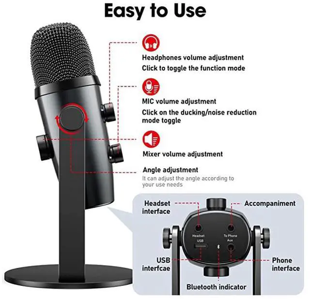 Alt view image 5 of 7 - USB Microphone, Condenser Gaming Microphone for PC//5/Laptop/Phone, 4 Sound Modes, Noise Reduction and Reverb