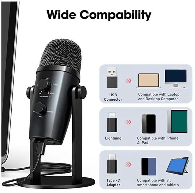 Alt view image 4 of 7 - USB Microphone, Condenser Gaming Microphone for PC//5/Laptop/Phone, 4 Sound Modes, Noise Reduction and Reverb