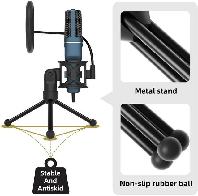 Alt view image 5 of 7 - USB Microphone, Computer Condenser PC Gaming Mic with Tripod Stand & Pop Filter for Streaming, Podcasting, Vocal Recording, Compatible with iMac Laptop Desktop Windows Computer