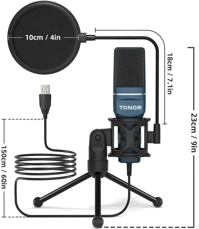 Alt view image 6 of 7 - USB Microphone, Computer Condenser PC Gaming Mic with Tripod Stand & Pop Filter for Streaming, Podcasting, Vocal Recording, Compatible with iMac Laptop Desktop Windows Computer