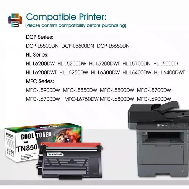 Alt view image 2 of 7 - Cool Toner TN850 TN-850 Black Toner Cartridge Compatible for Brother HL-L5000D DCP-L5500DN MFC-L6750DW MFC-L5850DW L5900DW HL-L6200DW Printer