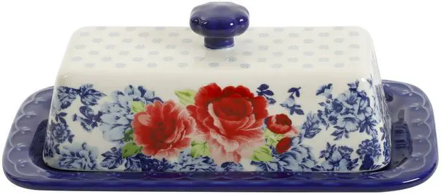 Alt view image 2 of 6 - The Pioneer Woman Frontier Rose Butter Dish w/Lid, Gravy Boat and Salt & Pepper Set, 5 Piece Set