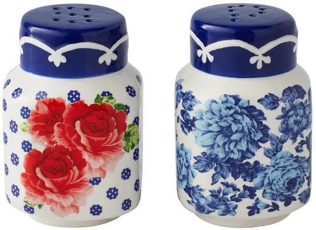 Alt view image 4 of 6 - The Pioneer Woman Frontier Rose Butter Dish w/Lid, Gravy Boat and Salt & Pepper Set, 5 Piece Set