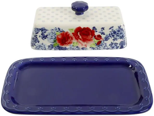 Alt view image 3 of 6 - The Pioneer Woman Frontier Rose Butter Dish w/Lid, Gravy Boat and Salt & Pepper Set, 5 Piece Set