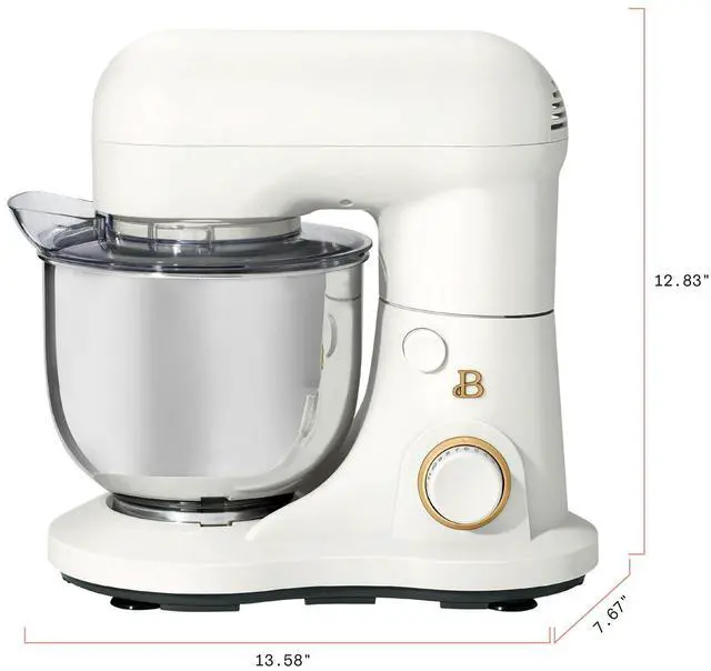 Alt view image 7 of 7 - Beautiful 3.5 Qt Stand Mixer, White Icing with Flat Beater, Dough Hook, Balloon Whisk