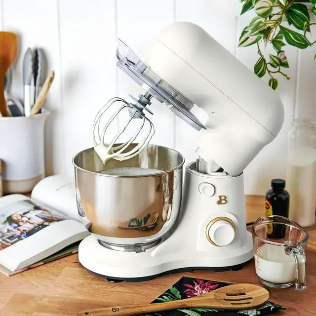 Alt view image 5 of 7 - Beautiful 3.5 Qt Stand Mixer, White Icing with Flat Beater, Dough Hook, Balloon Whisk
