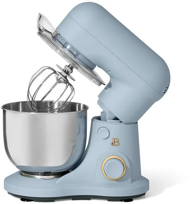 Alt view image 7 of 7 - Beautiful 3.5 Qt Stand Mixer, White Icing with Flat Beater, Dough Hook, Balloon Whisk Blue