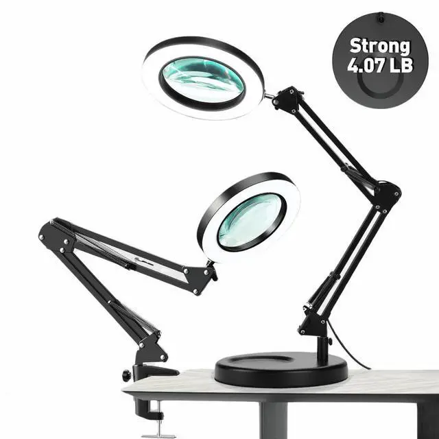 Main image of 10X LED Magnifying Glass with Light, Stepless Dimmable, 3 Color Modes, Real Glass Lens Magnifying Lamp with Light Desk Lamp Clamp for Crafts, Reading, Close Work - Black