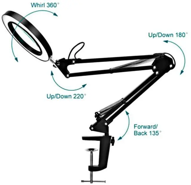 Alt view image 4 of 7 - 10X LED Magnifying Glass with Light, Stepless Dimmable, 3 Color Modes, Real Glass Lens Magnifying Lamp with Light Desk Lamp Clamp for Crafts, Reading, Close Work - Black