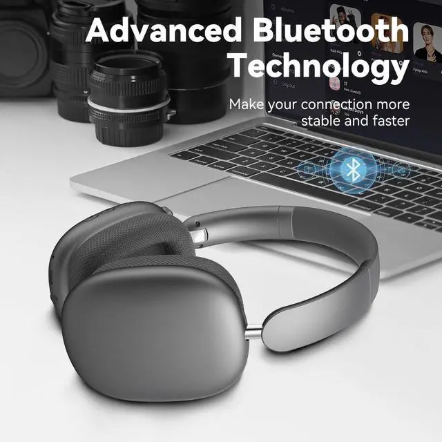 Alt view image 4 of 7 - Twshouse Y01 Bluetooth Headphones over Ear Wireless, 48 Hours Listening Time with Microphone, Foldable Lightweight Design, HiFi Stereo Sound with Deep Bass, for Work, Travel, Sport Gray