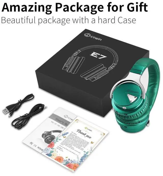 Alt view image 7 of 7 - COWIN E7 Active Noise Cancelling Headphones Bluetooth Headphones with Mic Deep Bass Wireless Headphones Over Ear Green