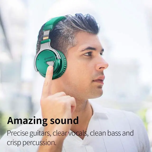 Alt view image 2 of 7 - COWIN E7 Active Noise Cancelling Headphones Bluetooth Headphones with Mic Deep Bass Wireless Headphones Over Ear Green