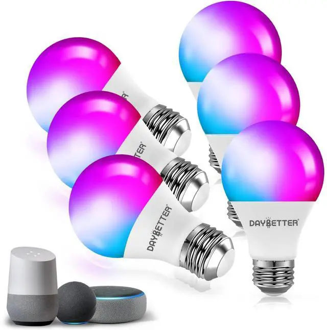 Main image of Smart Light Bulbs, DAYBETTER Wifi Color Changing LED Light Bulbs,9W (60Watt Eqv),A19 E26 2.4Ghz Only 6 Pack