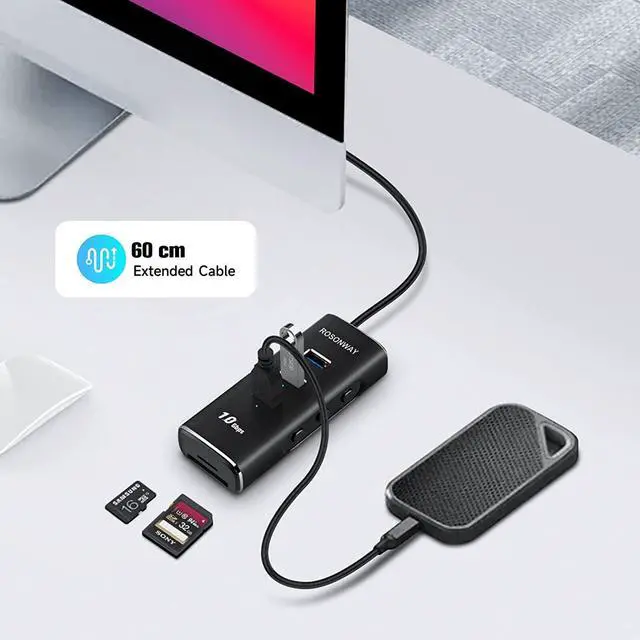 Alt view image 2 of 6 - USB C Hub, ROSONWAY Aluminum 5-in-1 USB 3.1 Gen 2 Hub with 3 10Gbps Data Ports and SD/TF Card Reader, Thunderbolt 3 Compatible, A104D