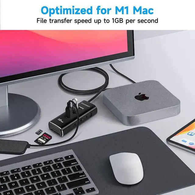 Alt view image 5 of 6 - USB C Hub, ROSONWAY Aluminum 5-in-1 USB 3.1 Gen 2 Hub with 3 10Gbps Data Ports and SD/TF Card Reader, Thunderbolt 3 Compatible, A104D