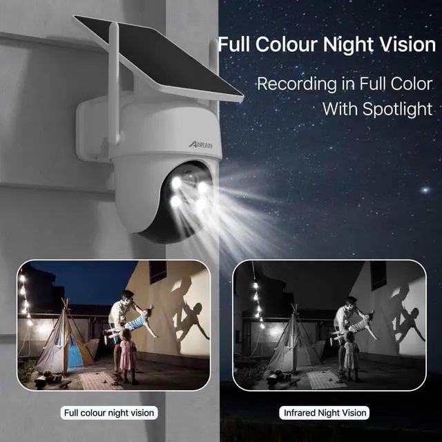 Alt view image 4 of 7 - ANRAN 2K/4MP Solar Security Camera with Base Station, Spotlight, Expandable Local Storage, No Monthly Fee, 360° View Wireless Outdoor Camera, Waterproof PIR Detection, Home Surveillance System Camera